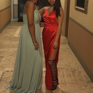 RED satin high cut dress